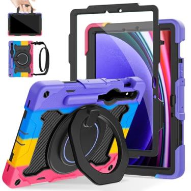 Imagem de ROISKIN Capa para Samsung Galaxy Tab S10 FE / S9 / S9 FE 5G com protetor de tela, suporte giratório, alça e suporte para caneta, capa protetora resistente à prova de choque para Galaxy Tab S10 FE / S9