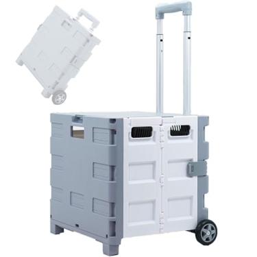 Imagem de Carrinho de compras com rodas, carrinho de plástico com 2 rodas e tampa, carrinho portátil com alça telescópica para armazenamento de compras e viagens