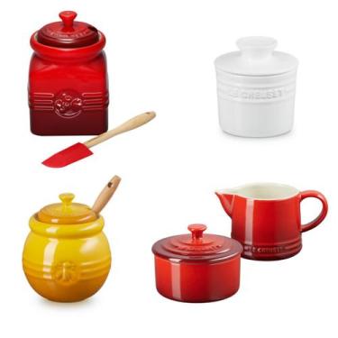 Imagem de Kit le creuset conjunto creme e açúcar vermelho + potes de geléia verm