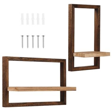Imagem de Prateleiras flutuantes para parede, prateleira suspensa emoldurada para parede, conjunto de 2, prateleiras flutuantes quadradas rústicas, prateleiras de parede de madeira, decoração de plantas