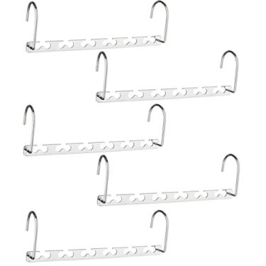 Imagem de Cabides mágicos de aço inoxidável Suporte antiderrapante de 6 buracos Suporte multifuncional para secagem dobrável Cabides que e****mizam espaço para casacos pesados, (5-piece)