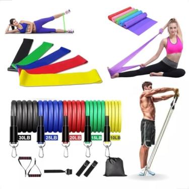 Imagem de Kit Completo 17 Itens Faixas Elásticas e Mini Band Ideal para Exercícios, Academia, Musculação, Funcional e Treino em Casa