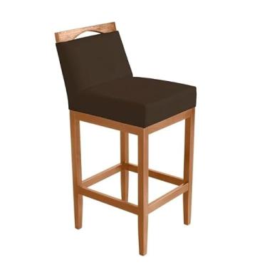 Imagem de Banco de bar com encosto de madeira, adequado para balcão de cozinha, banco de bar de luxo (Marrom,96cm total -71cm até o assento)