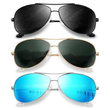 Imagem de KALIYADI Óculos de sol aviador polarizados para homens e mulheres masculinos: Óculos de sol Polit leves atualizados UV400 para dirigir, A5-preto/G15/azul gelo, M