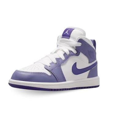 Imagem de Tênis infantil Jordan 1 Mid (ametista/branco/roxo), Ametista empoeirada/roxo, 16