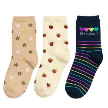 Imagem de Kit com 3 Pares de Meia Feminina Cano Médio Selene, 34 a 39, Marinho