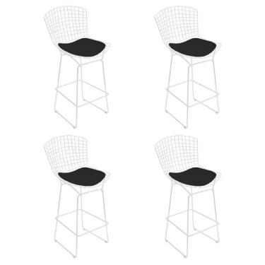 Imagem de Kit 4 Banquetas Bistrô Bertoia Branca D70 Com Assento Preto