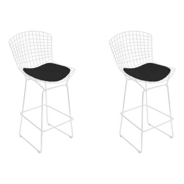 Imagem de Kit 2 Banquetas Bistrô Bertoia Branca D70 Com Assento Preto