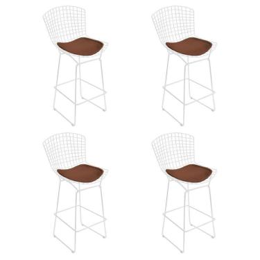 Imagem de Kit 4 Banquetas Bistrô Bertoia Branca D70 Com Assento Marrom