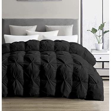 Imagem de SLEEP-NEST Super King Plus Edredom 138x122 Hotel Luxo Pinch Alternativo Plissado 1 Peça Edredom com 8 Abas/Laços, Extra Grande XL King Colcha para todas as estações, King Grande - Preto
