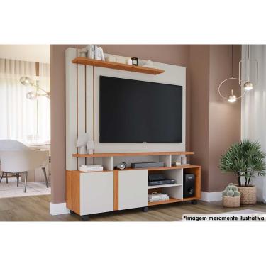 Imagem de Estante p/ Sala até 55 Pol Valência c/ 2 Portas e Rodízios 160x182cm Off White/Cinamomo - Permóbili
