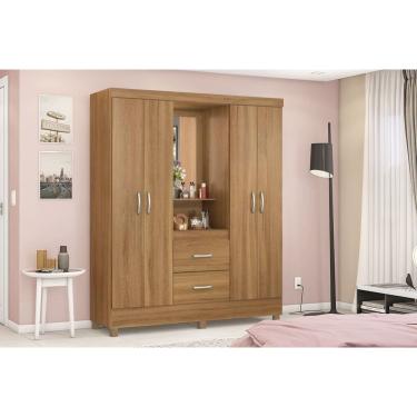 Imagem de Guarda Roupa Solteiro 4 Portas e 2 Gavetas c/ 1 Espelho Capelinha Lord Amêndola Touch - Demóbile