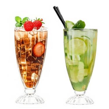 Imagem de AICANMOU Um conjunto de dois copos de milkshake de 30 ml é perfeito para café gelado e serve bem como copos Parfait para Sundaes, boias de cerveja de raiz, Boba, refrigerantes e lattes gelados. (cor