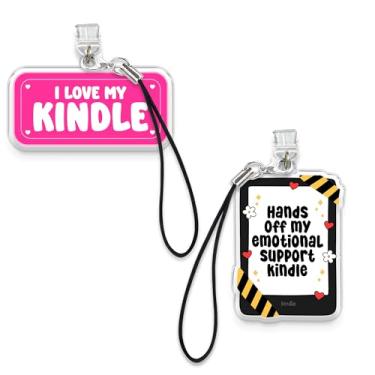Imagem de Conjunto de 2 peças I Love My Kindle, Hands Off My Emtional Support Kindle Charms, pingente de plugue de poeira de 3,5 cm, leitor de livros para amantes de leitura, relâmpago/tipo C com alça material