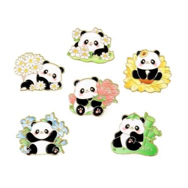 Imagem de Broche de panda fofo, 6 peças, broche de desenho animado, feminino, masculino, moda, exclusivo, esmaltado, lapela alfinete, jaqueta, chapéu, decoração, emblemas, joias, presente para amigos e
