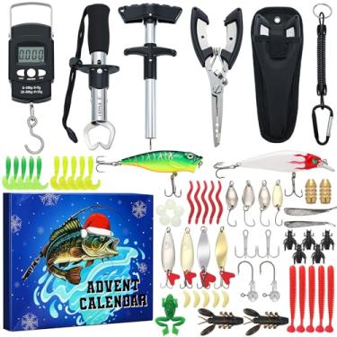 Imagem de Hollowfly 132 peças calendário do advento de pesca 2025 Natal contagem regressiva 24 dias iscas de pesca conjunto calendário de contagem regressiva para pescadores de inverno adultos homens pai caixa