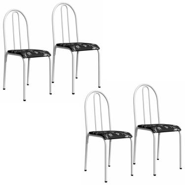 Imagem de Kit 4 Cadeiras 544 Sala Jantar Cozinha Pés Aço Tubular Floral Branco