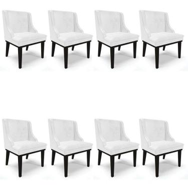 Imagem de Kit 8 Cadeiras Estofadas Base Fixa de Madeira Preto Lia Sintético Premium Branco - Ibiza