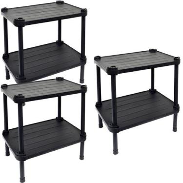 Imagem de 3 Estantes de Plástico Modular Multiuso 2 Prateleiras 1 Torre Preta Mo