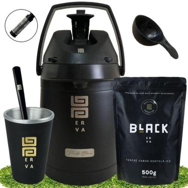 Imagem de Kit Tereré Black Erva Garrafa 2,5L Cuia Erva Hortelã Ice