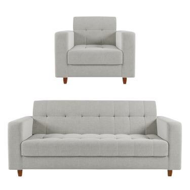 Imagem de Kit Sofá 03 Lugares 01 Poltrona Arezzo Linho Pés Chanfrado