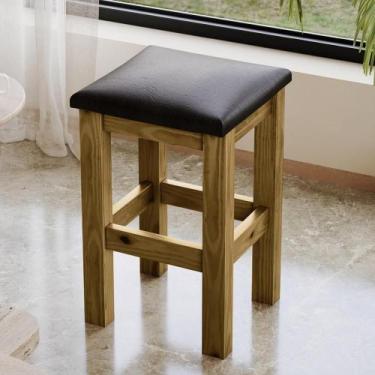 Imagem de Banquinho Baixo de Madeira Maciça com Assento Estofado Preto - Repleta