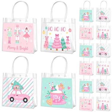 Imagem de Zhanmai 24 peças de sacos de presente de Natal rosa com alças transparentes para lembrancinhas de festa de Natal, 4 estilos, quebra-nozes para presentes de Natal, lembrancinhas, suprimentos, 20 x 20 x