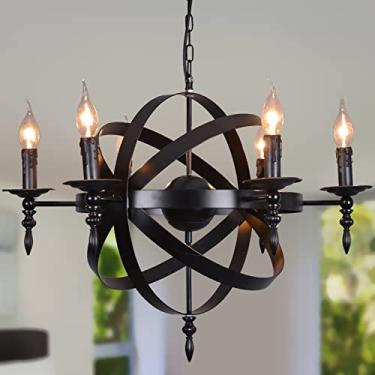 Imagem de Luminária pendente Lustre em estilo country tradicional Luminária pendente vintage 6 luzes Vela de fazenda Ferro E14 Luminária pendente retrô Altura ajustável para quarto Cozinha Sala de jan