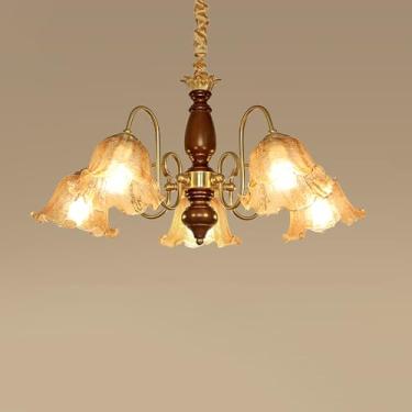 Imagem de Lustre de vidro de flor vintage, lustre grande de fazenda com arame rígido, vidro rachado âmbar, luminárias pendentes de teto de meados do século para quarto, sala de estar, cozinha, ilha, s