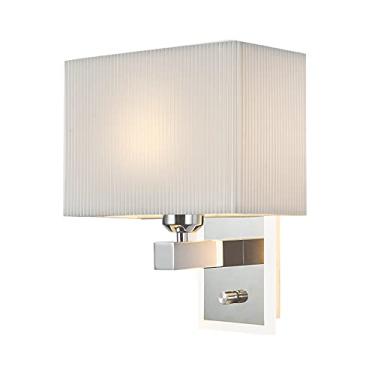 Imagem de Luminária de parede clássica de metal cromado, luminária de parede quadrada de tecido com fio e interruptor, luminária de cabeceira LED E27, luminária de cabeceira para leitura, quarto de ho