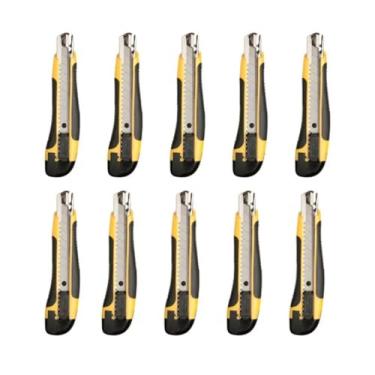 Imagem de Kit 10 Estiletes Largo Cabo Emborrachado Preto E Amarelo Com 2 Lâminas Extras Eda 8Ro 18MM Profissional Uso Geral