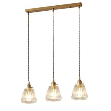 Imagem de Luminária pendente de vidro nórdico com 3 luzes, lustre dourado, iluminação para ilha de cozinha, luminárias pendentes para mesa de jantar, lustres E27 para restaurante, café e bar
