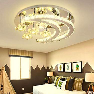 Imagem de Luminária de teto de cristal LED com controle remoto, luminária de teto regulável com estrelas e lua, lustre moderno para sala de estar, quarto, sala de jantar, corredor, varanda, iluminação