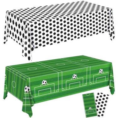 Imagem de REDWORD Decorações de festa de aniversário de futebol, 2 peças, toalha de mesa de plástico, capa de mesa ideal para decorações de festas temáticas de futebol, festas com tema esportivo, festas de