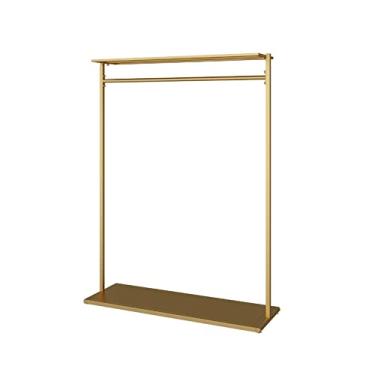 Imagem de Ganchos de prateleira de casaco armazenamento simples multifuncional cabide chão quarto casa prateleiras sala de estar loja de roupas pendurar cabide de roupas para decoração de casa (dourado, médio)