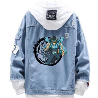 Imagem de Jaqueta jeans com impressão digital Saint Seiya Shiryu para homens