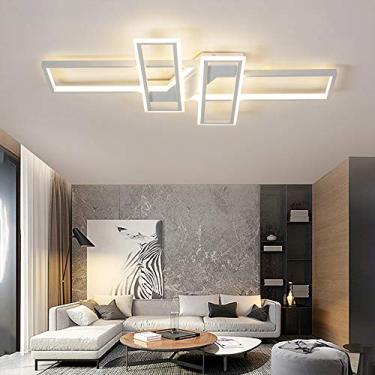 Imagem de Luminária de teto LED com design geométrico moderno para sala de estar, sala de jantar, cozinha, quarto, corredor, lustre quadrado de acrílico regulável, 90 cm, acabamento em metal branco
