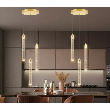 Imagem de Mini lustre dourado com pingente de cristal ajustável para ilha de cozinha, luminária de teto com design de bolha para sala de jantar e quarto, 2700K 6000K, iluminação quente a fria