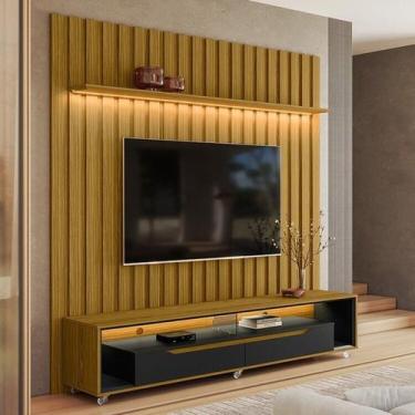 Imagem de Painel Ripado com Led London 177cm e Rack Loop com Rodízios Tv 70 Pole