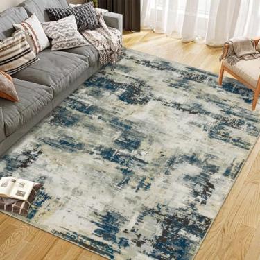 Imagem de GarveeHome Tapete de área lavável, sem queda, tapete abstrato, macio, antiderrapante, para sala de estar, sala de jantar, sala de jogos, azul, verde, 2,5 x 3,5 m