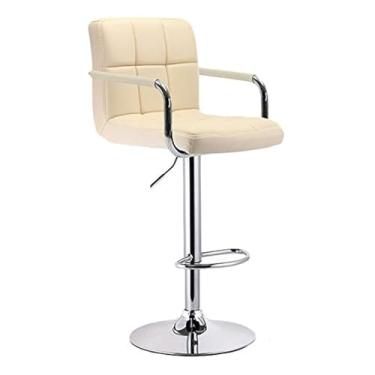 Imagem de YPDJVLTI Banqueta de bar moderna cadeira de bar 63-83 cm ajustável com encosto de couro e apoio para os pés, cadeira alta de espuma de alta resiliência bonita