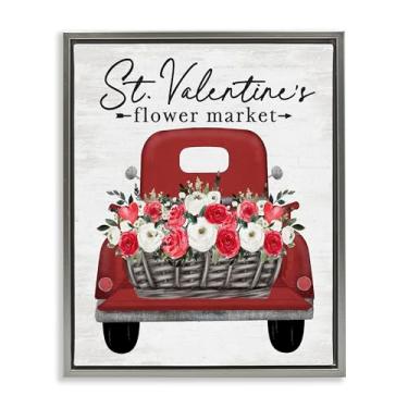 Imagem de Stupell Industries Arte de parede em tela flutuante emoldurada cinza caminhão do mercado de flores de São Valentim, design por Lettered and Lined, 78 x 63 cm