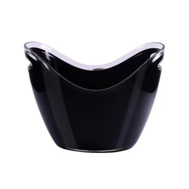 Imagem de baldes de gelo Balde de gelo acrílico 8 litros, balde oval para armazenamento garrafas champanhe para bebidas e festas(Preto)