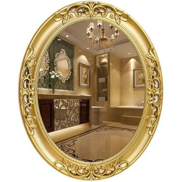 Imagem de Espelho cosmético espelho de maquiagem europeu para pendurar na parede espelho de banheiro moldura de madeira penteadeira espelho redondo para quarto espelhos de parede