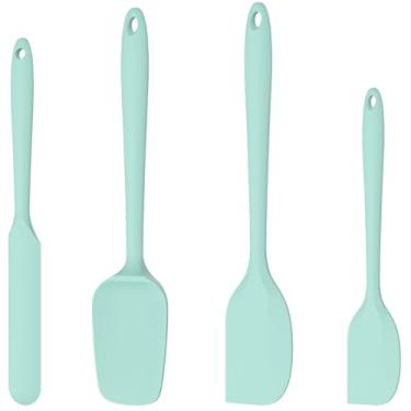 Imagem de Conjunto de 4 espátulas de silicone com alça antiderrapante, conjunto de espátulas de cozinha versáteis, conjuntos de espátulas de cozinha laváveis na lava-louças, para cozinhar, misturar assar (verde