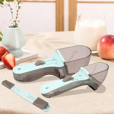 Imagem de 3 colheres de medição ajustáveis com design de escala, colher de chá de plástico, conjunto de colheres de sopa para assar e cozinhar em casa