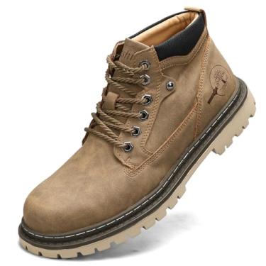 Imagem de Shaire Botas masculinas de couro Chukka | Botas masculinas com cadarço no tornozelo | Botas casuais confortáveis, 5888-cáqui, 38