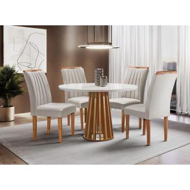 Imagem de Mesa Berlim Redonda Cinamomo Com 4 Cadeiras Bege - Cel