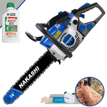 Imagem de Motosserra Nakashi Profissional NCS-400 À Gasolina 40cc Alta Rotação Com Sabre 16’` Corrente 28 Dentes e Carcaça de Alumínio + ÓLEO STIHL 2T