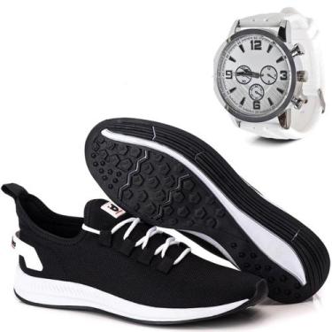 Imagem de Tênis Masculino Pisada Neutra + Relógio - Iden Shoes, Branco, 40